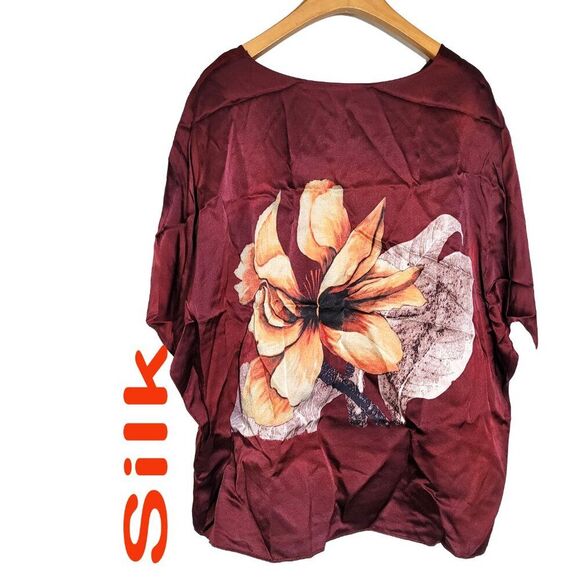 Women's Silk Size XXL Short Sleeve Top Satin Shirt SDK382 - Picture 1 of 2